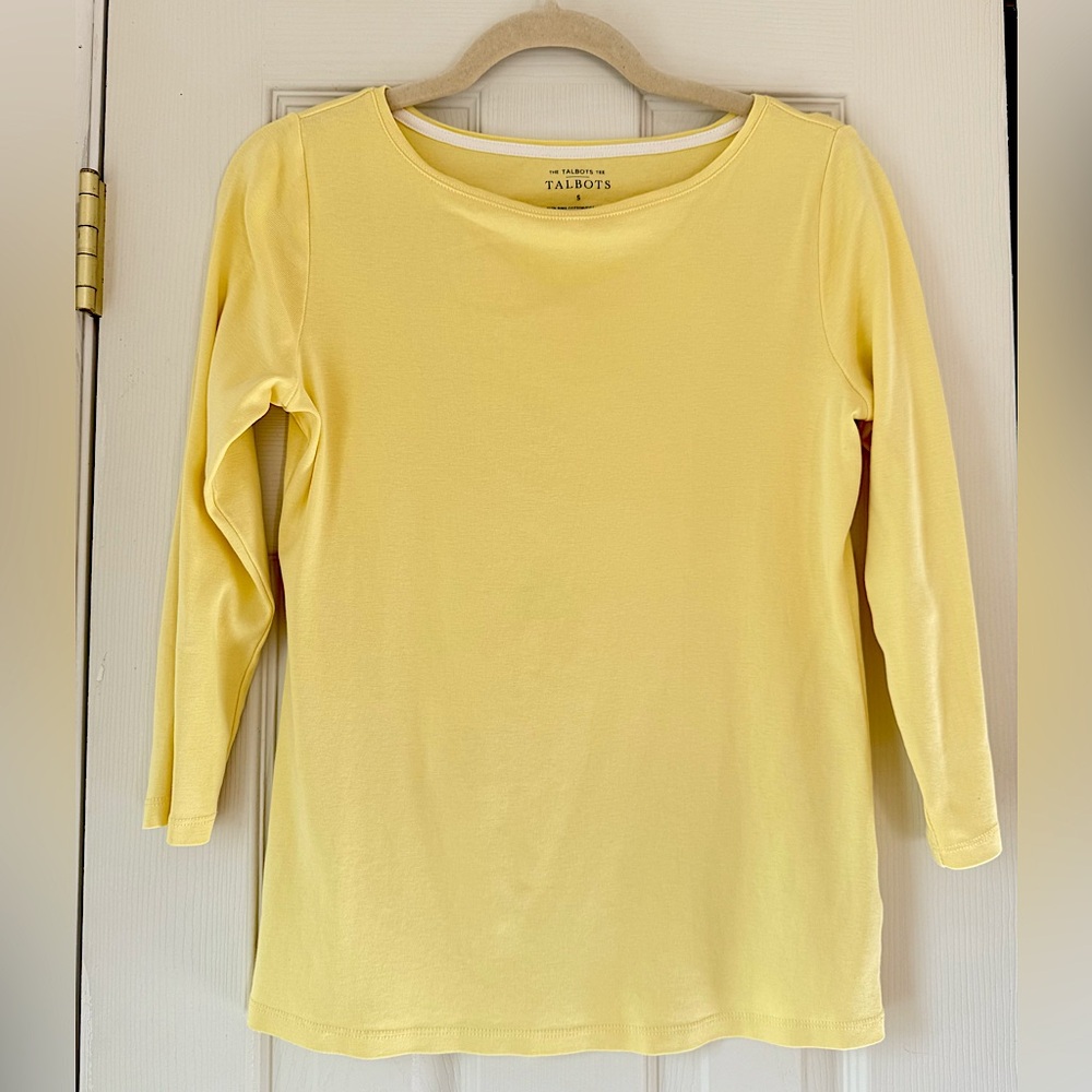 Talbots Yellow Fitted 3/4 Sleeve Tee